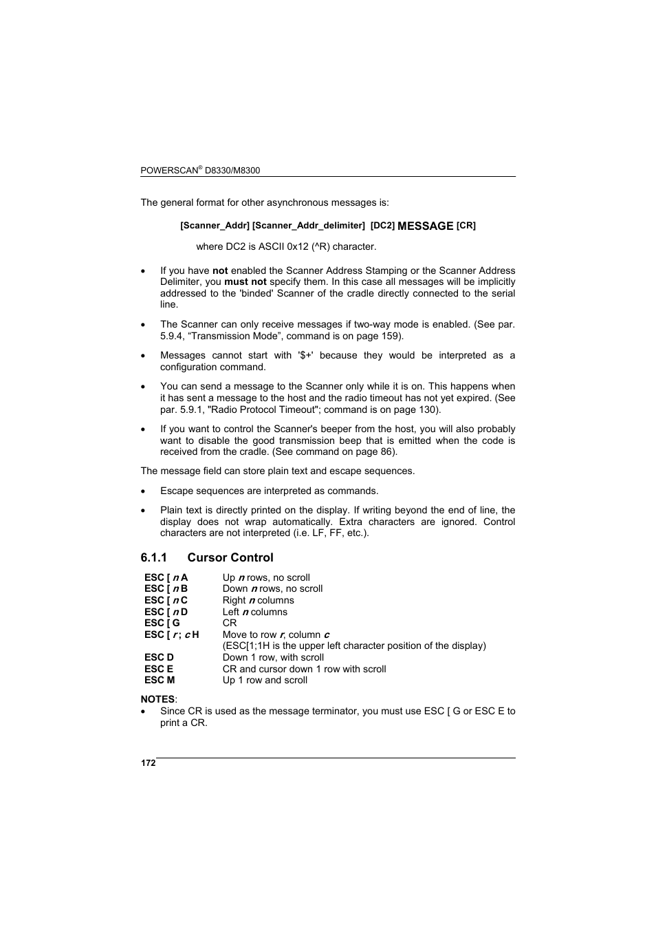 1 cursor control, Cursor control | Rice Lake Datalogic PowerScan RF 8000 Series Laser Scanner User Manual | Page 180 / 212