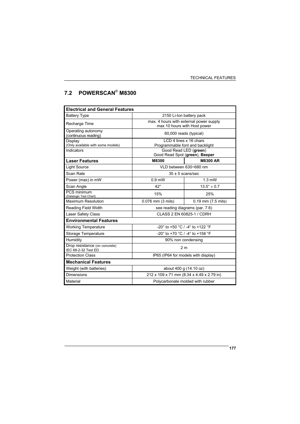 2 powerscan® m8300, Powerscan, M8300 | 2 powerscan | Rice Lake Datalogic PowerScan RF 8000 Series Laser Scanner User Manual | Page 185 / 212