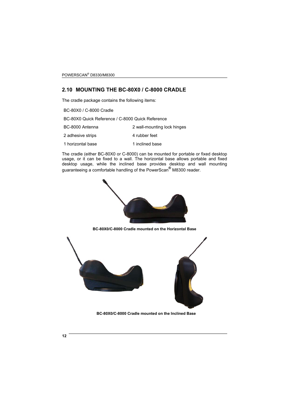 10 mounting the bc-80x0 / c-8000 cradle, Mounting the bc-80x0 / c-8000 cradle | Rice Lake Datalogic PowerScan RF 8000 Series Laser Scanner User Manual | Page 20 / 212