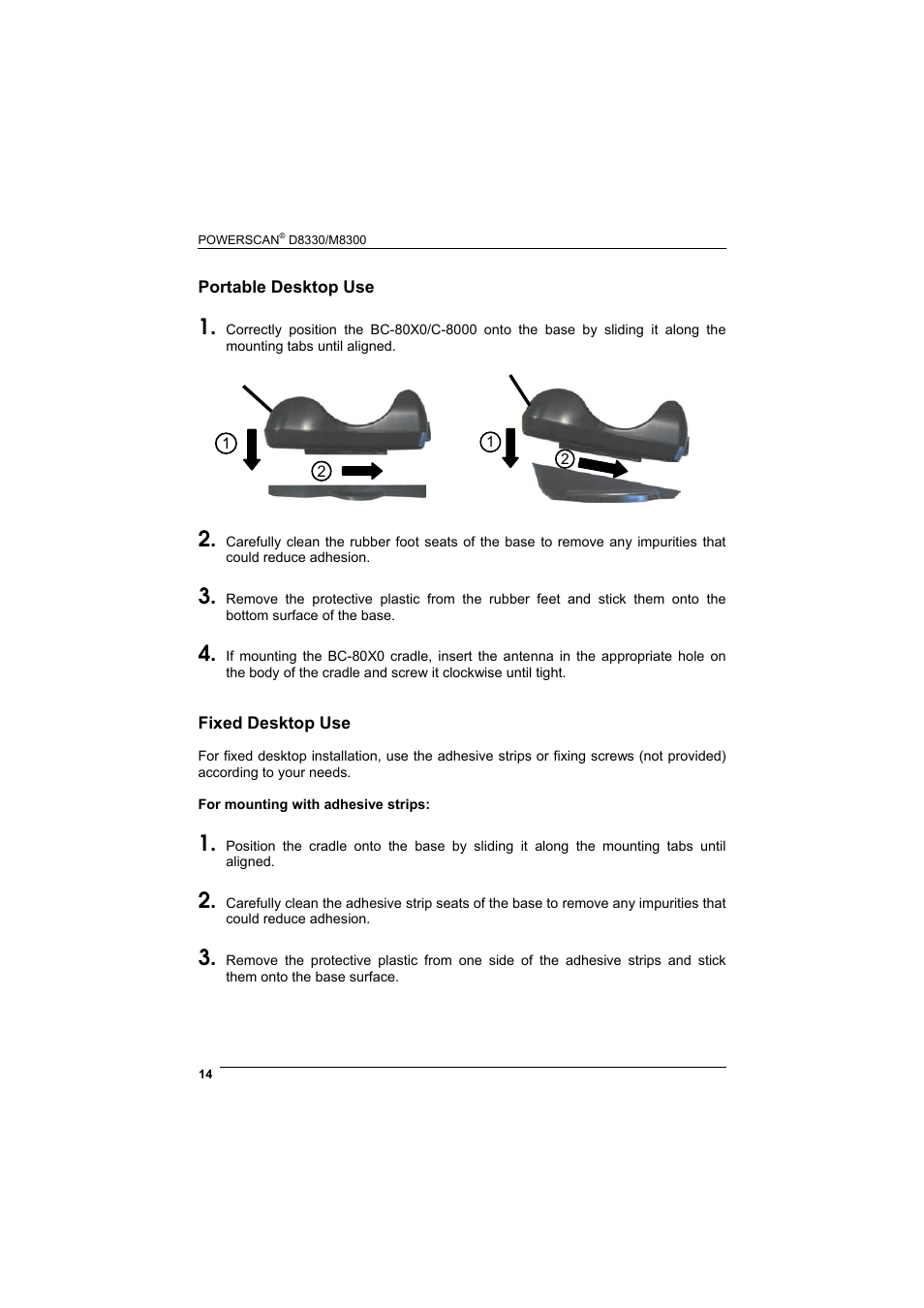 Portable desktop use, Fixed desktop use | Rice Lake Datalogic PowerScan RF 8000 Series Laser Scanner User Manual | Page 22 / 212