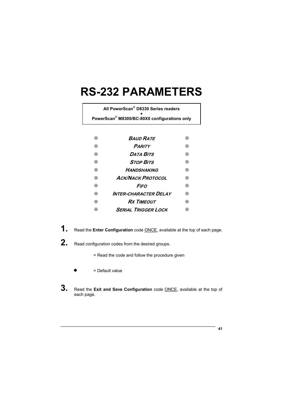 Rs-232 parameters | Rice Lake Datalogic PowerScan RF 8000 Series Laser Scanner User Manual | Page 49 / 212