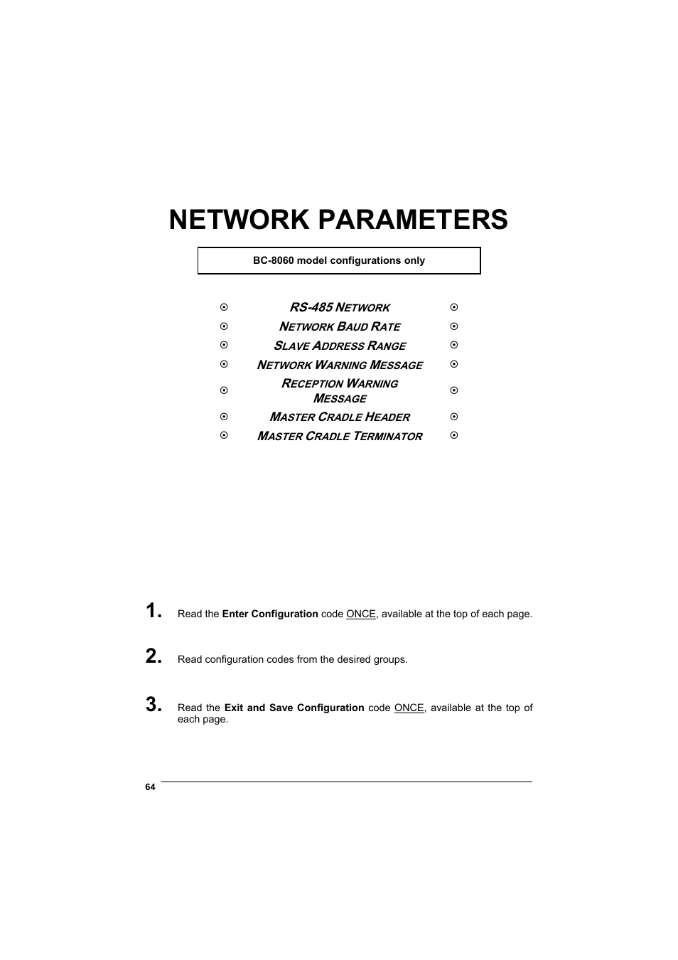 Ge 64, Network parameters | Rice Lake Datalogic PowerScan RF 8000 Series Laser Scanner User Manual | Page 72 / 212