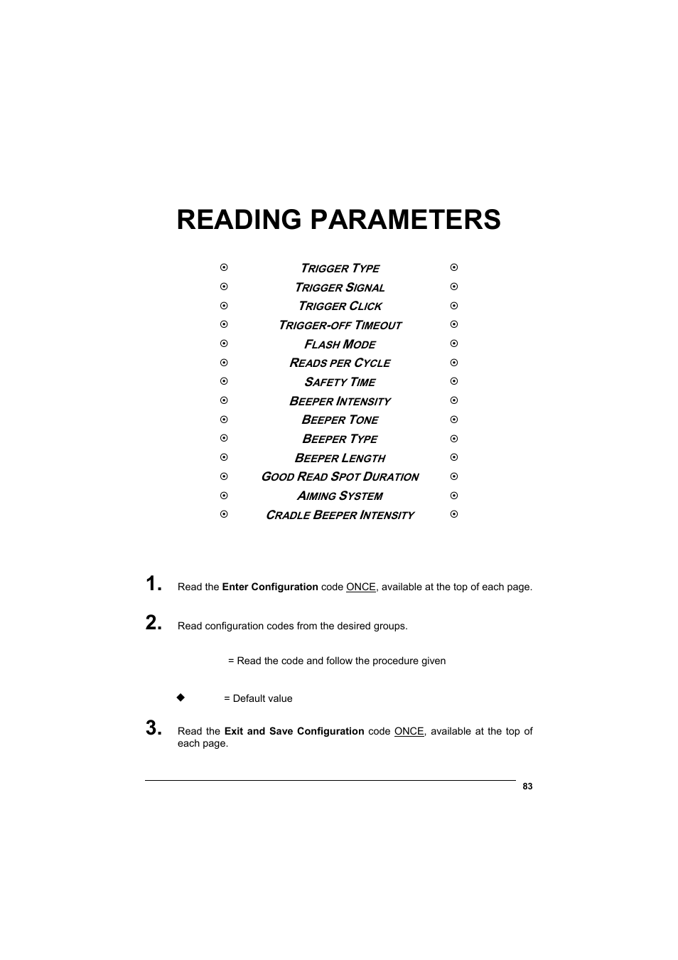 Reading parameters | Rice Lake Datalogic PowerScan RF 8000 Series Laser Scanner User Manual | Page 91 / 212