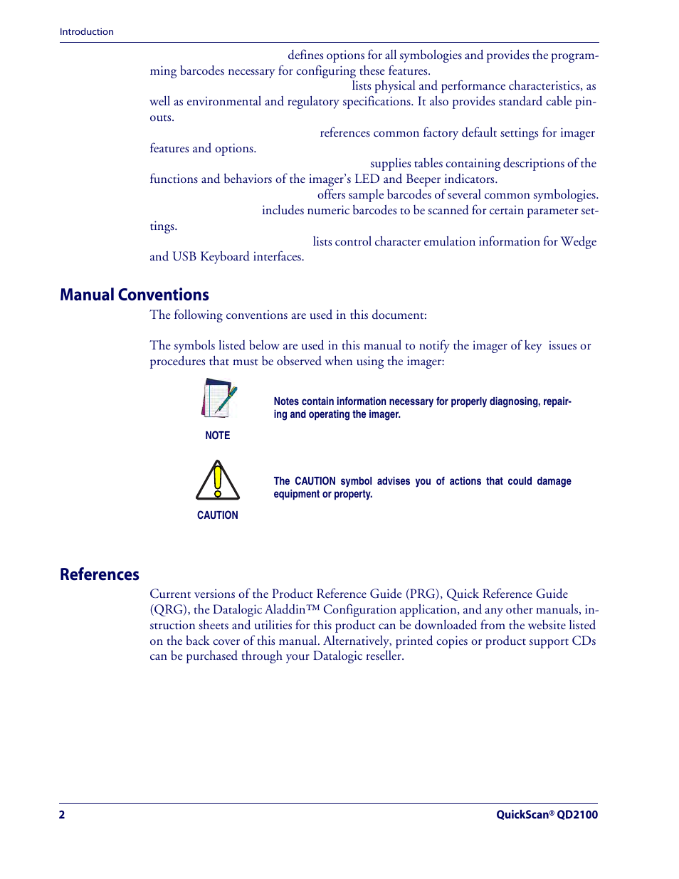 Manual conventions, References, Manual conventions references | Rice Lake Datalogic QuickScan QD2100 Linear Imager Hand-held Scanner User Manual | Page 10 / 320