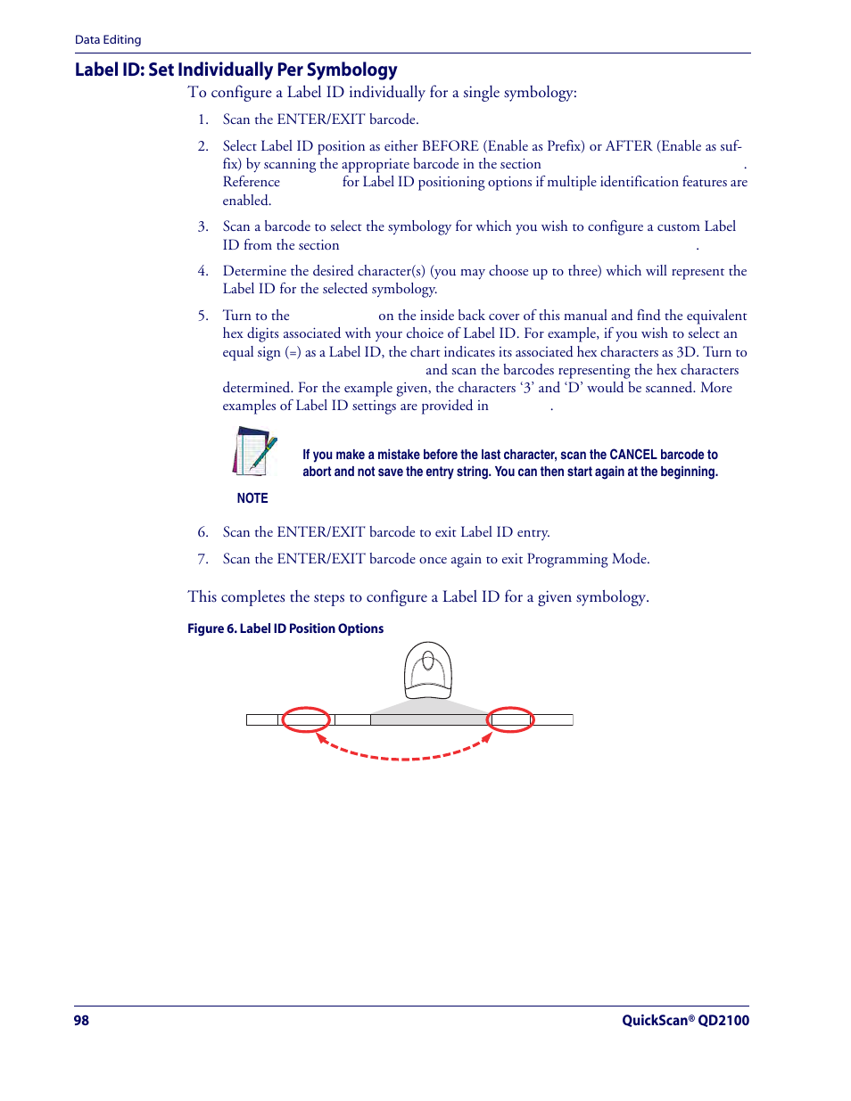 Label id: set individually per symbology, Label, If yo | Rice Lake Datalogic QuickScan QD2100 Linear Imager Hand-held Scanner User Manual | Page 106 / 320