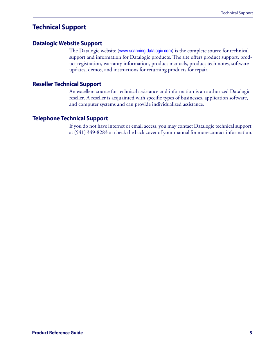 Technical support, Datalogic website support, Reseller technical support | Telephone technical support | Rice Lake Datalogic QuickScan QD2100 Linear Imager Hand-held Scanner User Manual | Page 11 / 320