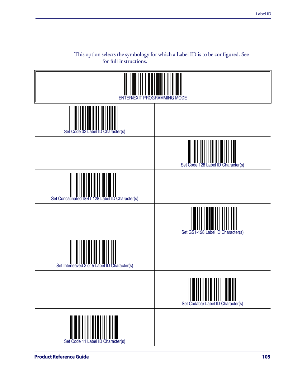 Label id — continued, Label id symbology selection — continued | Rice Lake Datalogic QuickScan QD2100 Linear Imager Hand-held Scanner User Manual | Page 113 / 320