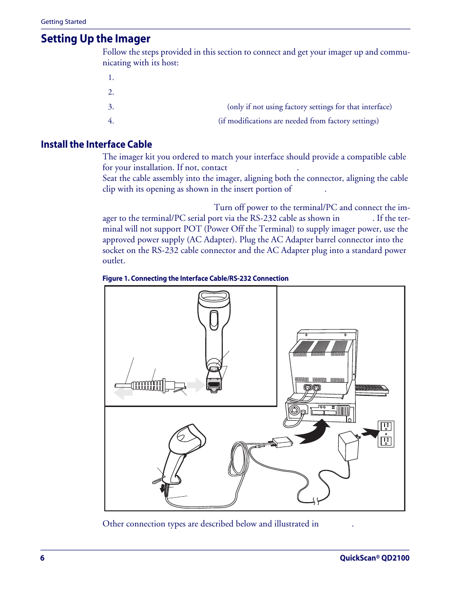 Setting up the imager, Install the interface cable | Rice Lake Datalogic QuickScan QD2100 Linear Imager Hand-held Scanner User Manual | Page 14 / 320