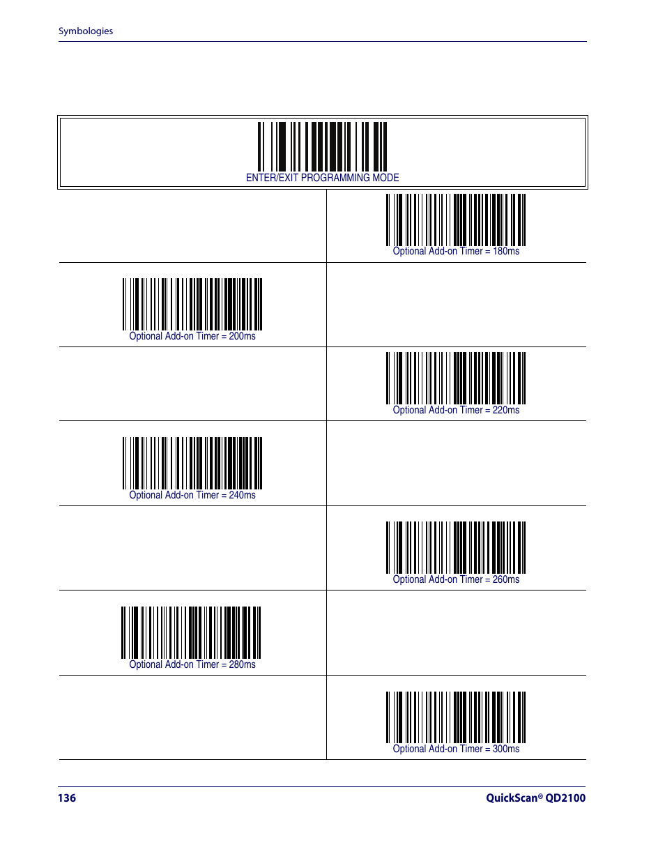 Add-ons — cont, Optional add-on timer — cont | Rice Lake Datalogic QuickScan QD2100 Linear Imager Hand-held Scanner User Manual | Page 144 / 320