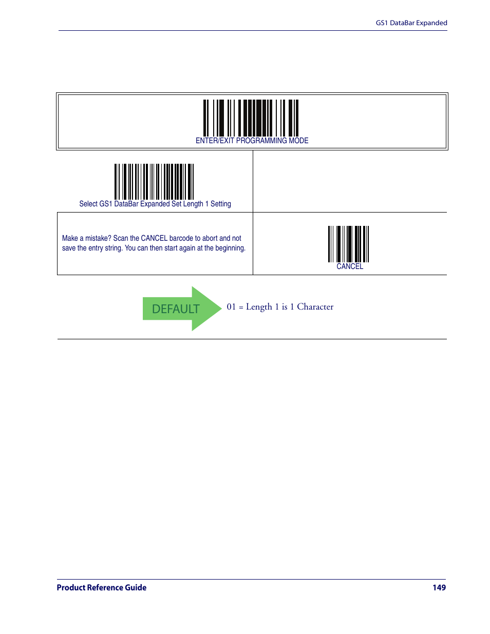 Default, Gs1 databar expanded — cont | Rice Lake Datalogic QuickScan QD2100 Linear Imager Hand-held Scanner User Manual | Page 157 / 320