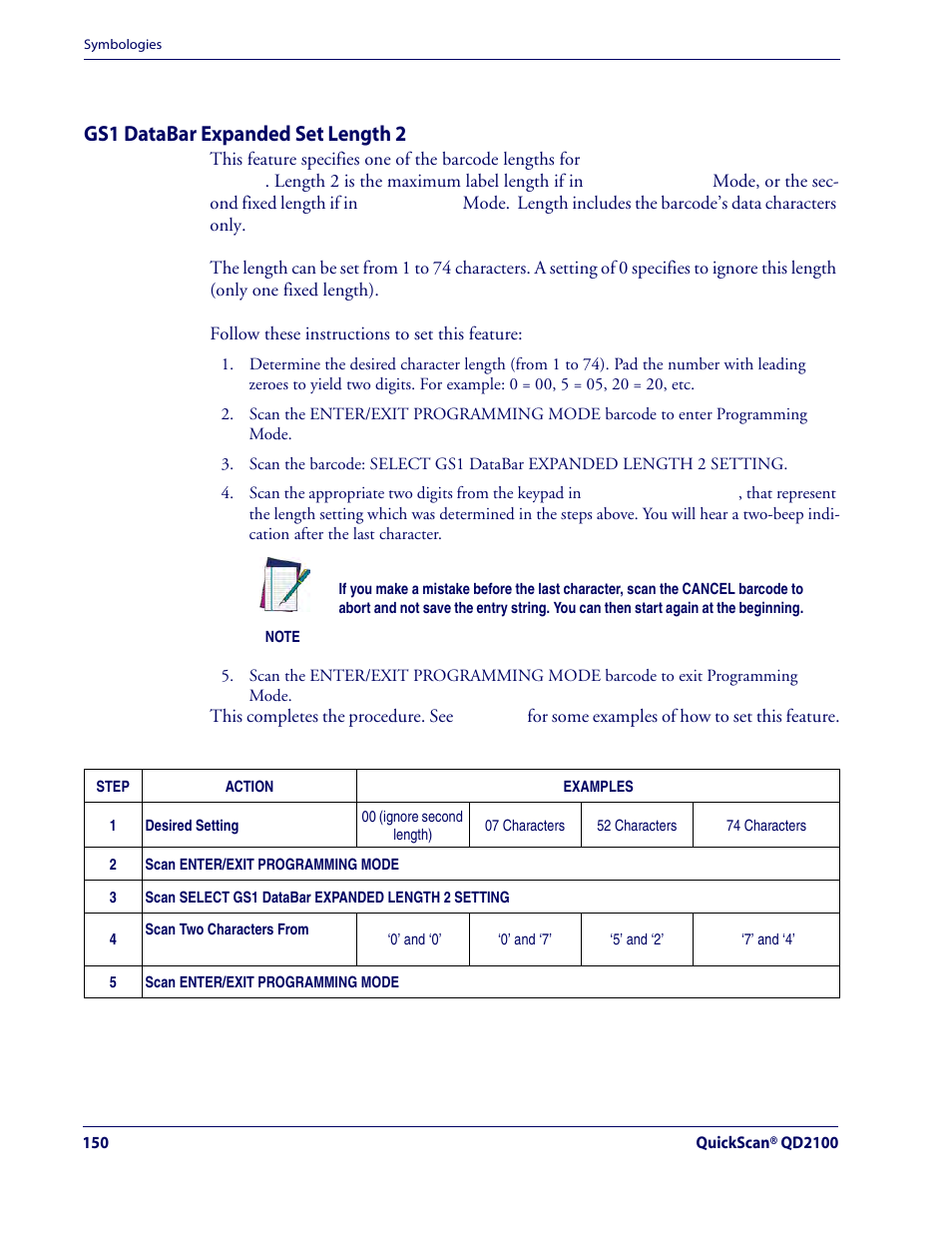 Gs1 databar expanded set length 2, Gs1 databar expanded — cont | Rice Lake Datalogic QuickScan QD2100 Linear Imager Hand-held Scanner User Manual | Page 158 / 320