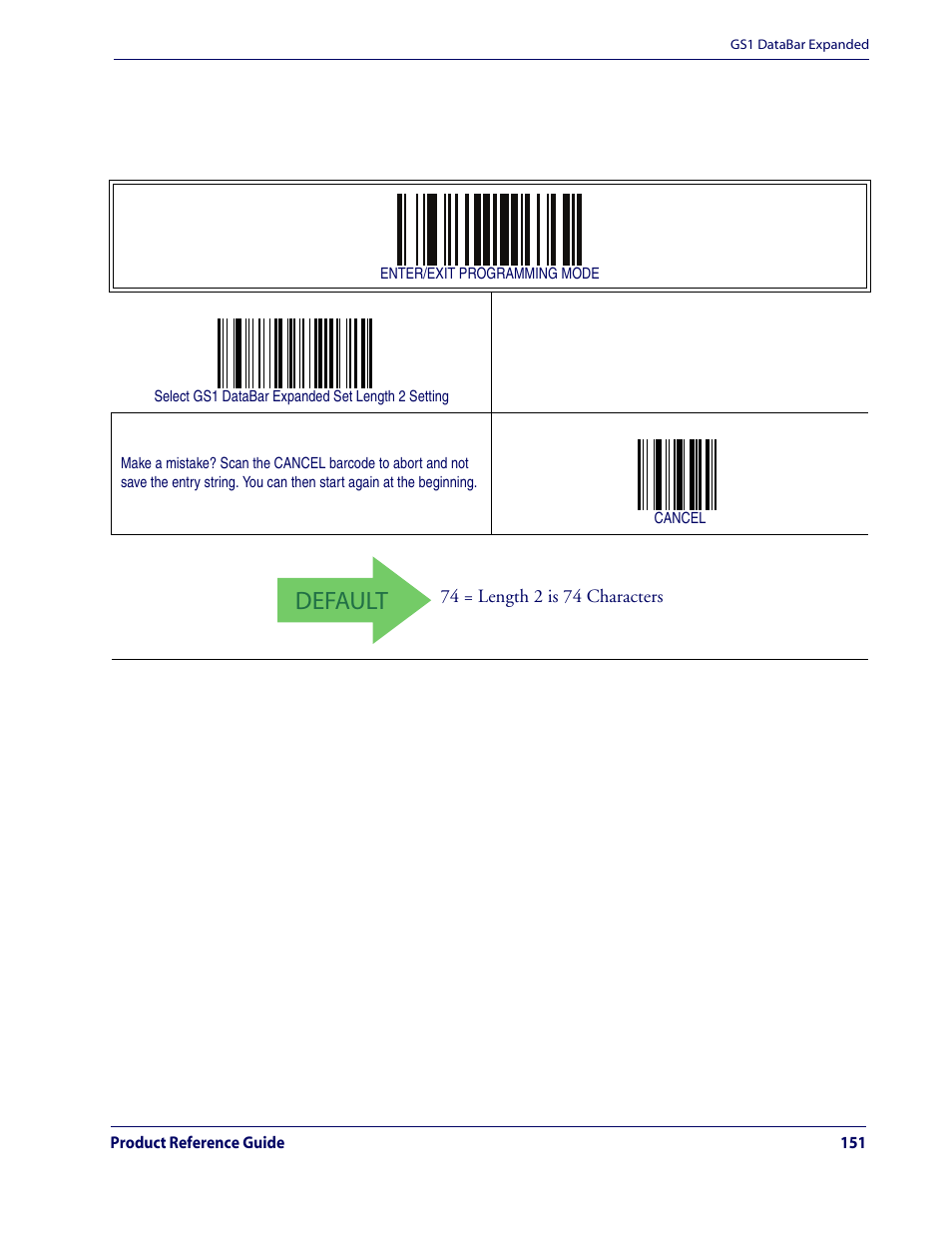 Default, Gs1 databar expanded — cont | Rice Lake Datalogic QuickScan QD2100 Linear Imager Hand-held Scanner User Manual | Page 159 / 320