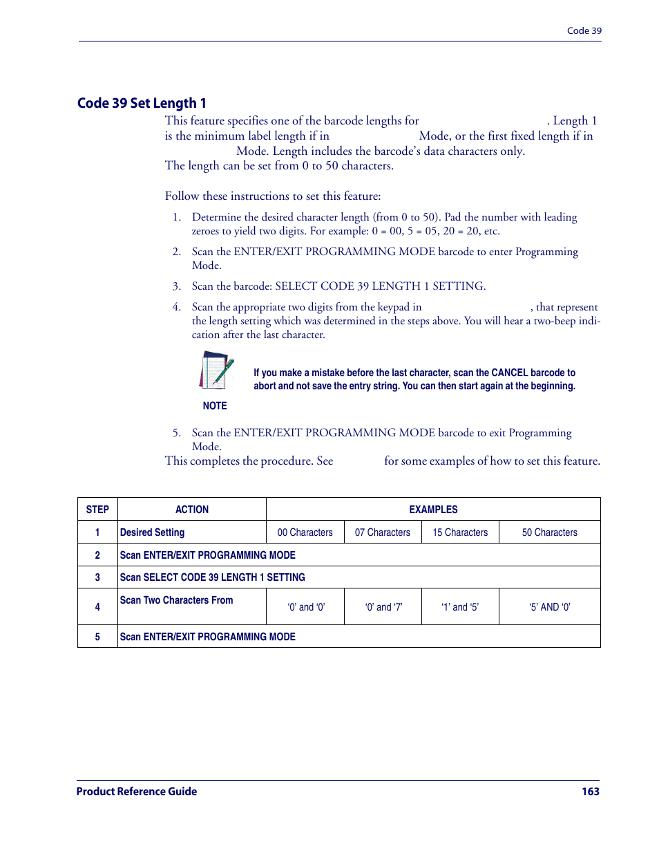 Code 39 set length 1, Code 39 — cont | Rice Lake Datalogic QuickScan QD2100 Linear Imager Hand-held Scanner User Manual | Page 171 / 320