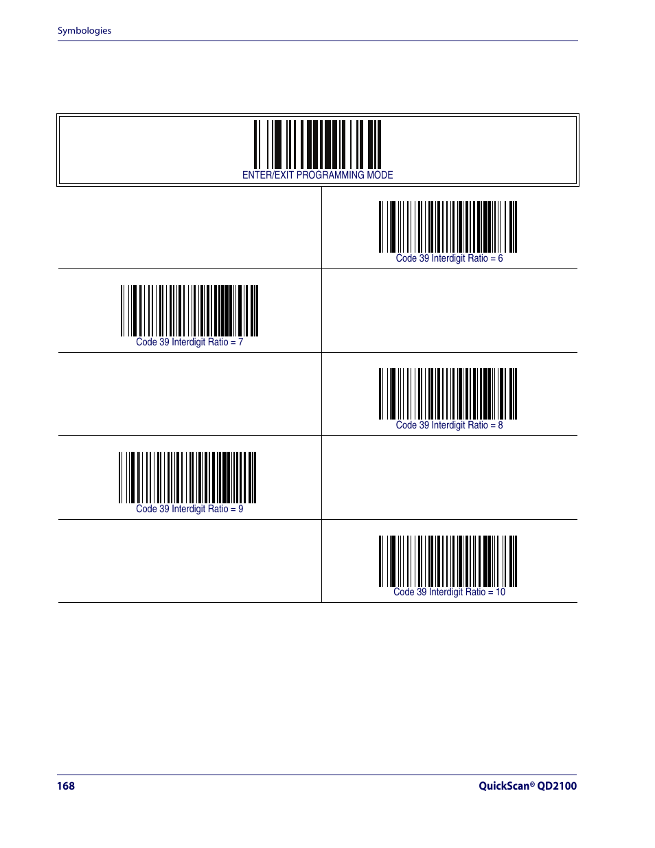 Code 39 — cont, Code 39 interdigit ratio — cont | Rice Lake Datalogic QuickScan QD2100 Linear Imager Hand-held Scanner User Manual | Page 176 / 320