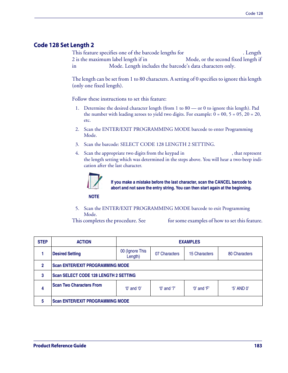 Code 128 set length 2, Code 128 — cont | Rice Lake Datalogic QuickScan QD2100 Linear Imager Hand-held Scanner User Manual | Page 191 / 320