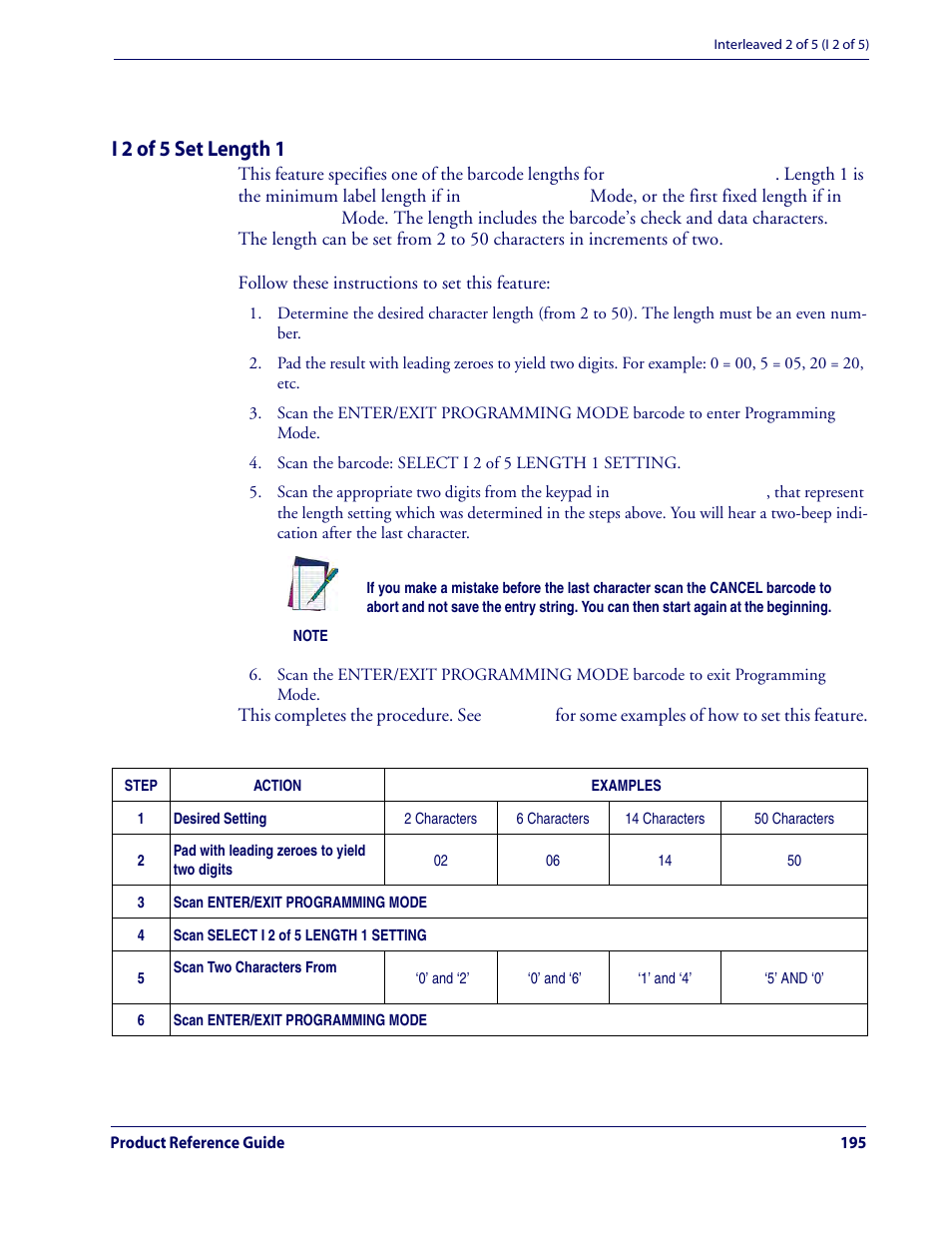 I 2 of 5 set length 1, Interleaved 2 of 5 (i 2 of 5) — cont | Rice Lake Datalogic QuickScan QD2100 Linear Imager Hand-held Scanner User Manual | Page 203 / 320