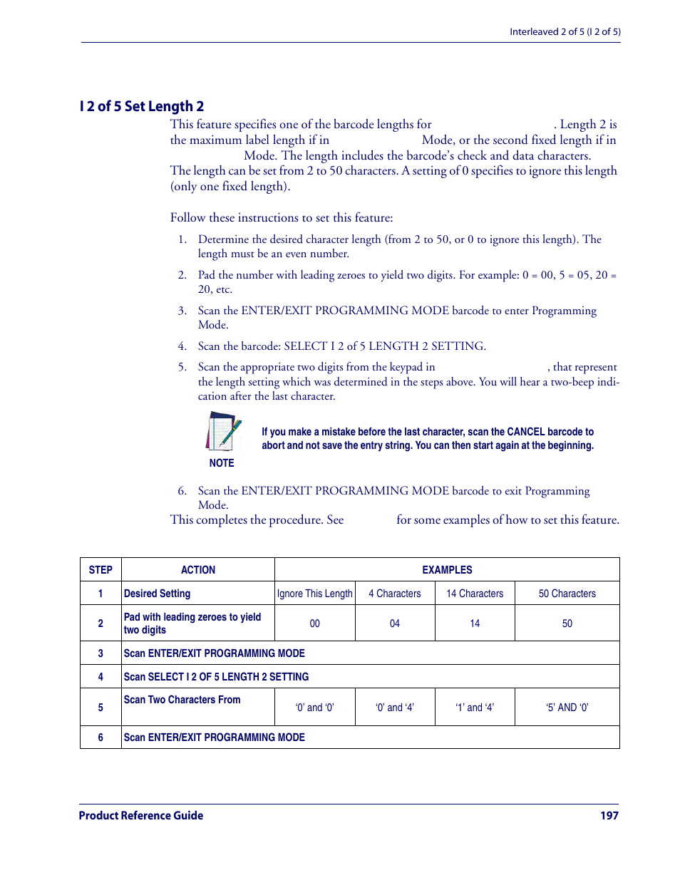 I 2 of 5 set length 2, Interleaved 2 of 5 (i 2 of 5) — cont | Rice Lake Datalogic QuickScan QD2100 Linear Imager Hand-held Scanner User Manual | Page 205 / 320