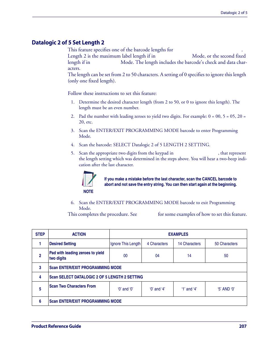 Datalogic 2 of 5 set length 2, This completes the procedure. see, Table 28 | For some examples of, Datalogic 2 of 5 — cont | Rice Lake Datalogic QuickScan QD2100 Linear Imager Hand-held Scanner User Manual | Page 215 / 320