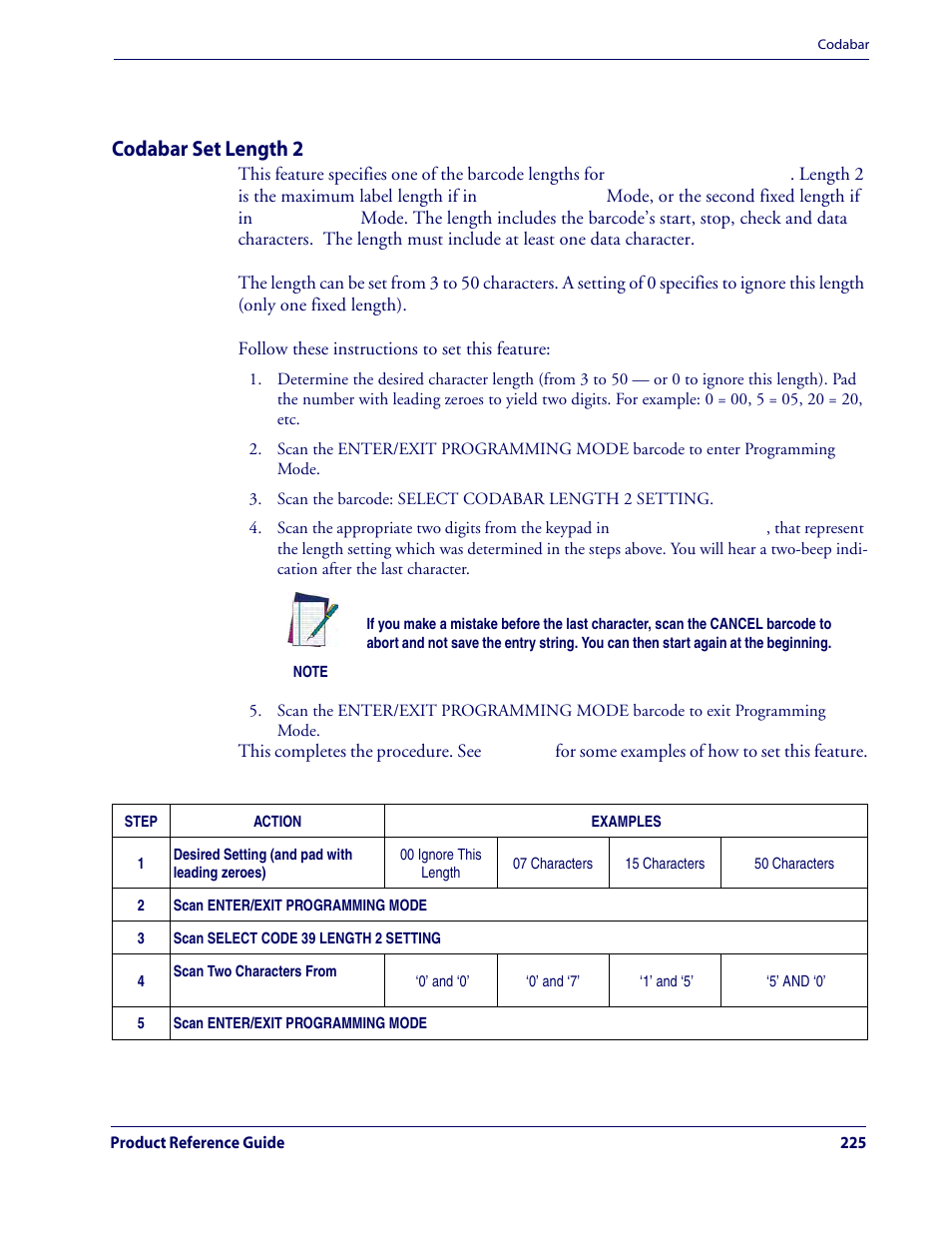 Codabar set length 2, Codabar — cont | Rice Lake Datalogic QuickScan QD2100 Linear Imager Hand-held Scanner User Manual | Page 233 / 320