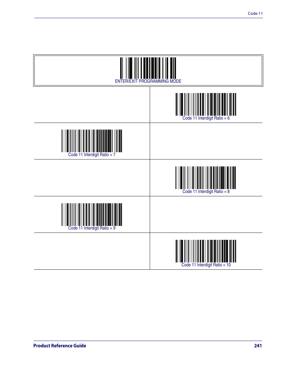 Code 11 — cont, Code 11 interdigit ratio — cont | Rice Lake Datalogic QuickScan QD2100 Linear Imager Hand-held Scanner User Manual | Page 249 / 320