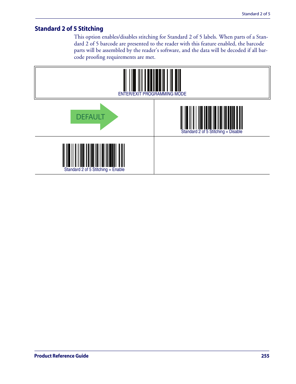 Standard 2 of 5 stitching, Default | Rice Lake Datalogic QuickScan QD2100 Linear Imager Hand-held Scanner User Manual | Page 263 / 320