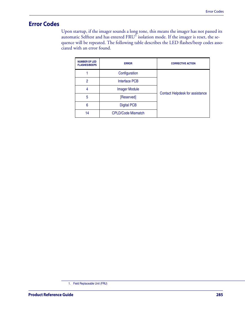 Error codes | Rice Lake Datalogic QuickScan QD2100 Linear Imager Hand-held Scanner User Manual | Page 293 / 320