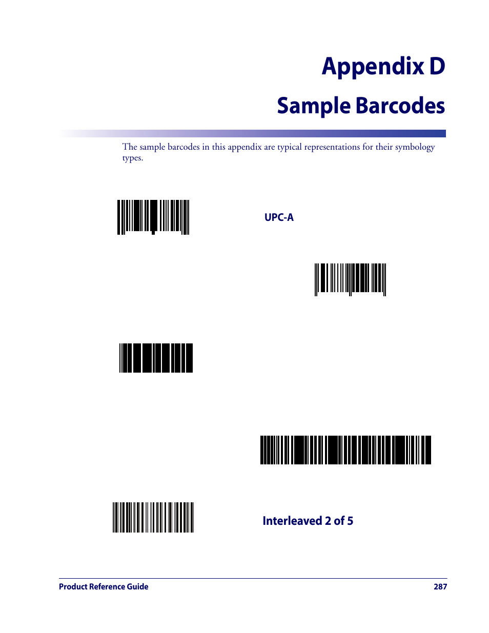 Sample barcodes, Upc-a, Interleaved 2 of 5 | Appendix d. sample barcodes, Appendix d, sample barcodes, Offers sample, Appendix d | Rice Lake Datalogic QuickScan QD2100 Linear Imager Hand-held Scanner User Manual | Page 295 / 320