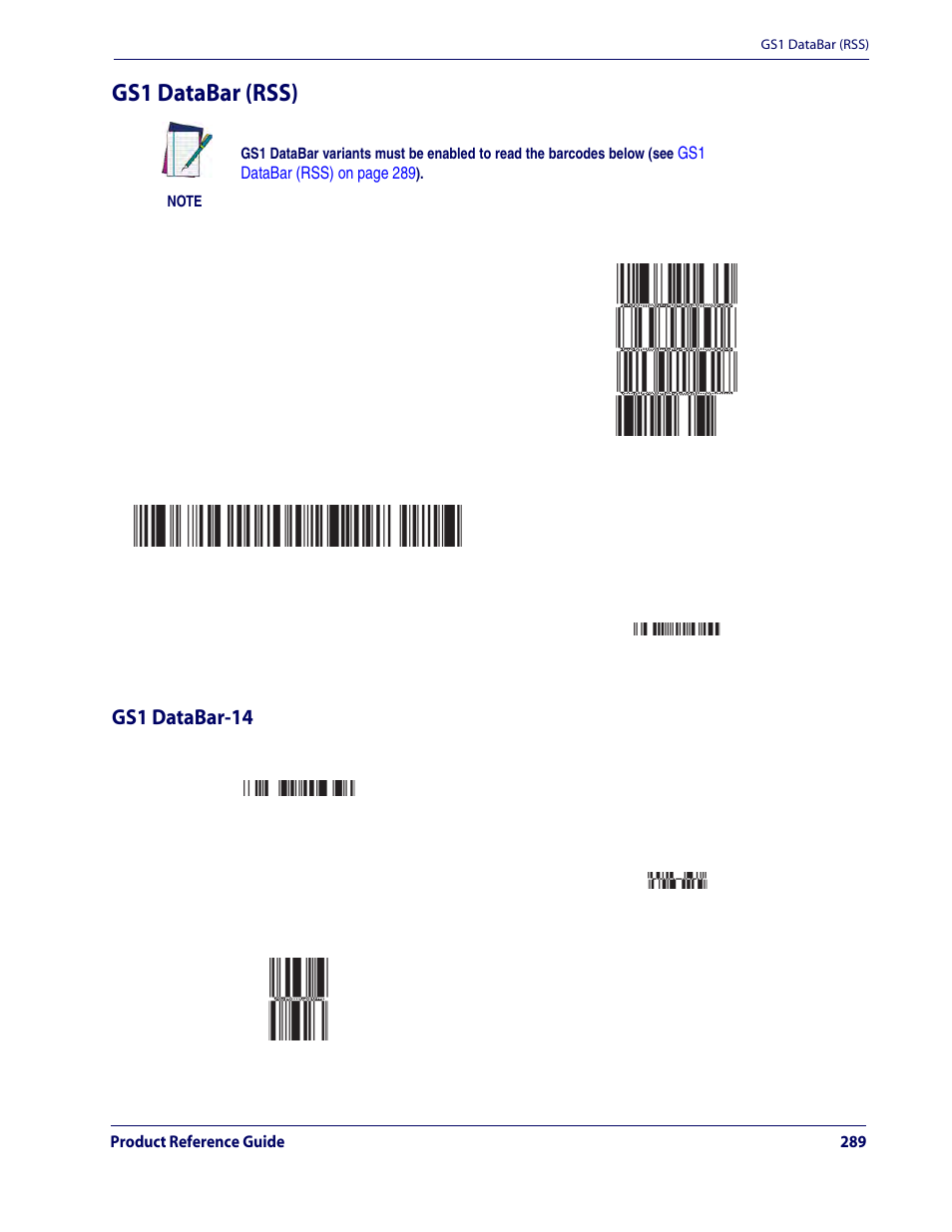 Gs1 databar (rss), Gs1 databar-14 | Rice Lake Datalogic QuickScan QD2100 Linear Imager Hand-held Scanner User Manual | Page 297 / 320