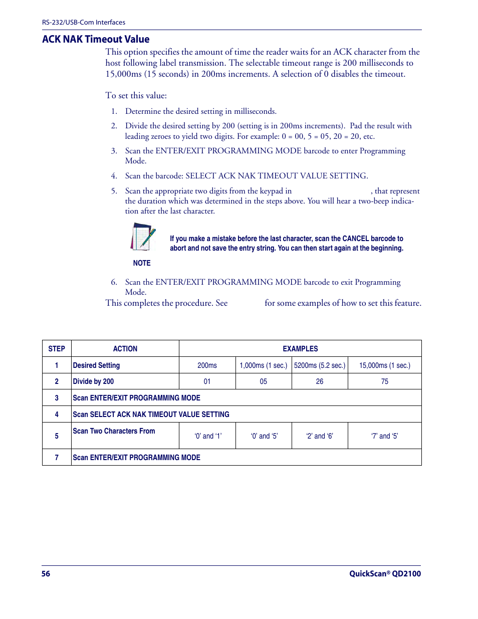 Ack nak timeout value | Rice Lake Datalogic QuickScan QD2100 Linear Imager Hand-held Scanner User Manual | Page 64 / 320