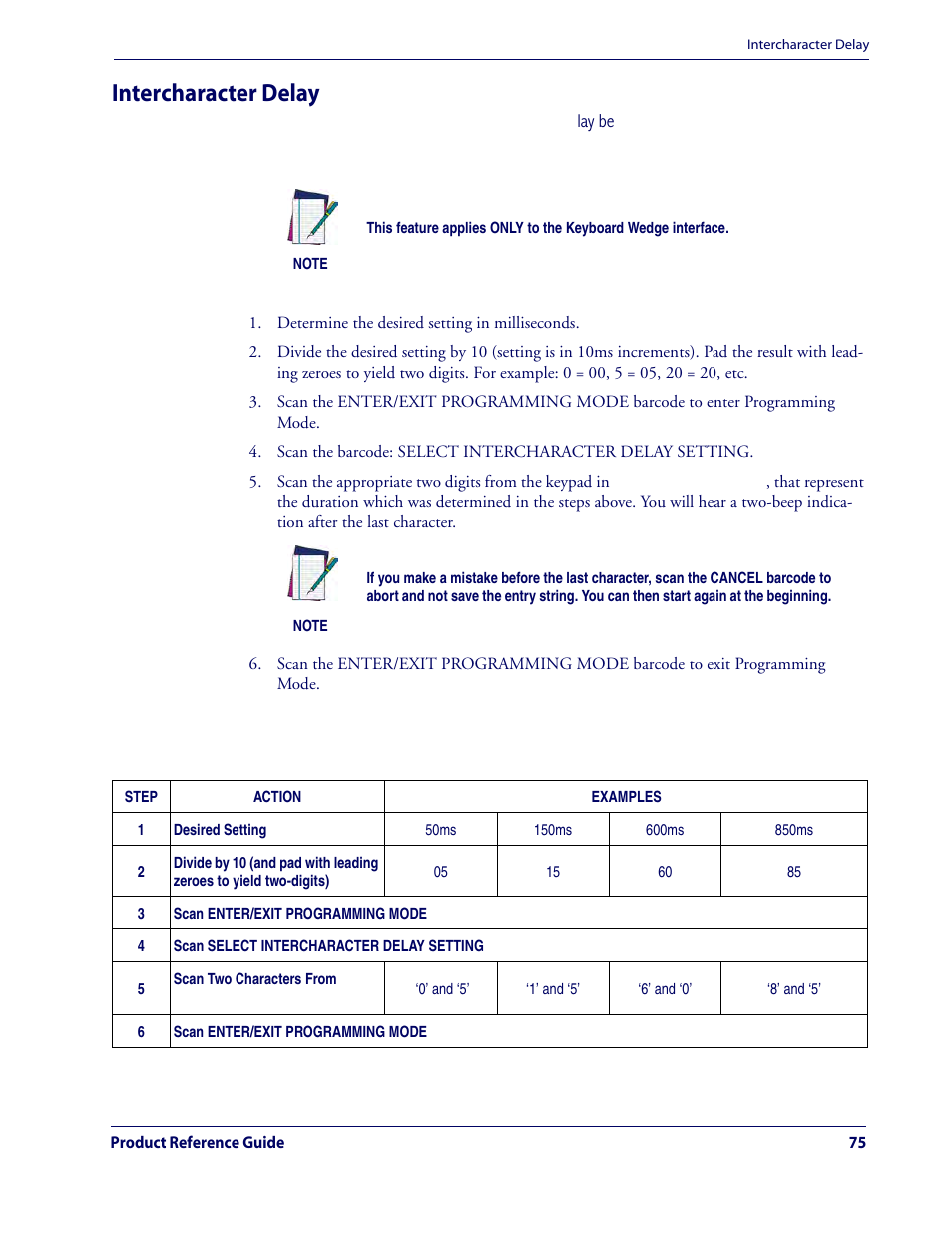 Intercharacter delay | Rice Lake Datalogic QuickScan QD2100 Linear Imager Hand-held Scanner User Manual | Page 83 / 320