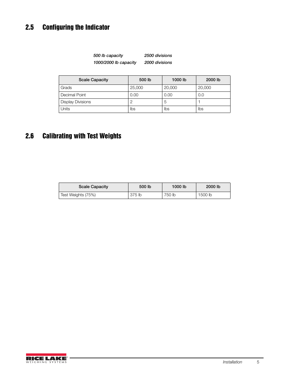 5 configuring the indicator, 6 calibrating with test weights | Rice Lake DeckHand/DeckHand Rough-n-Ready System User Manual | Page 9 / 22