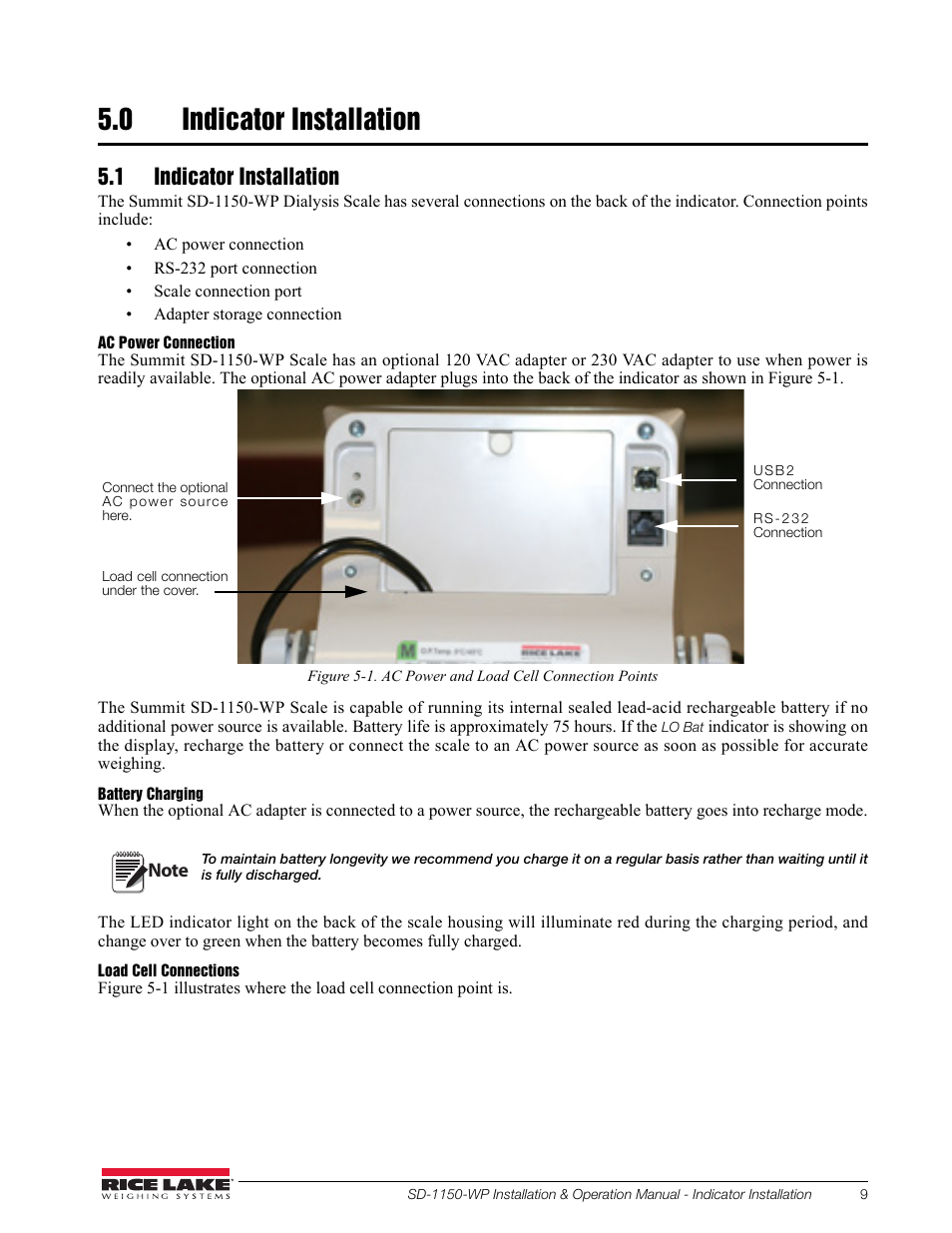 0 indicator installation, 1 indicator installation | Rice Lake Dialysis Scale - SD-1150-WP User Manual | Page 13 / 38