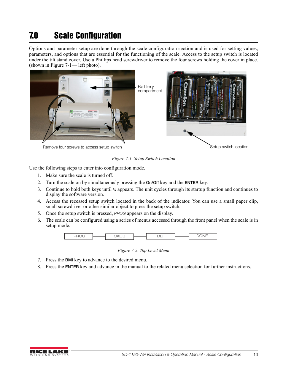 0 scale configuration | Rice Lake Dialysis Scale - SD-1150-WP User Manual | Page 17 / 38