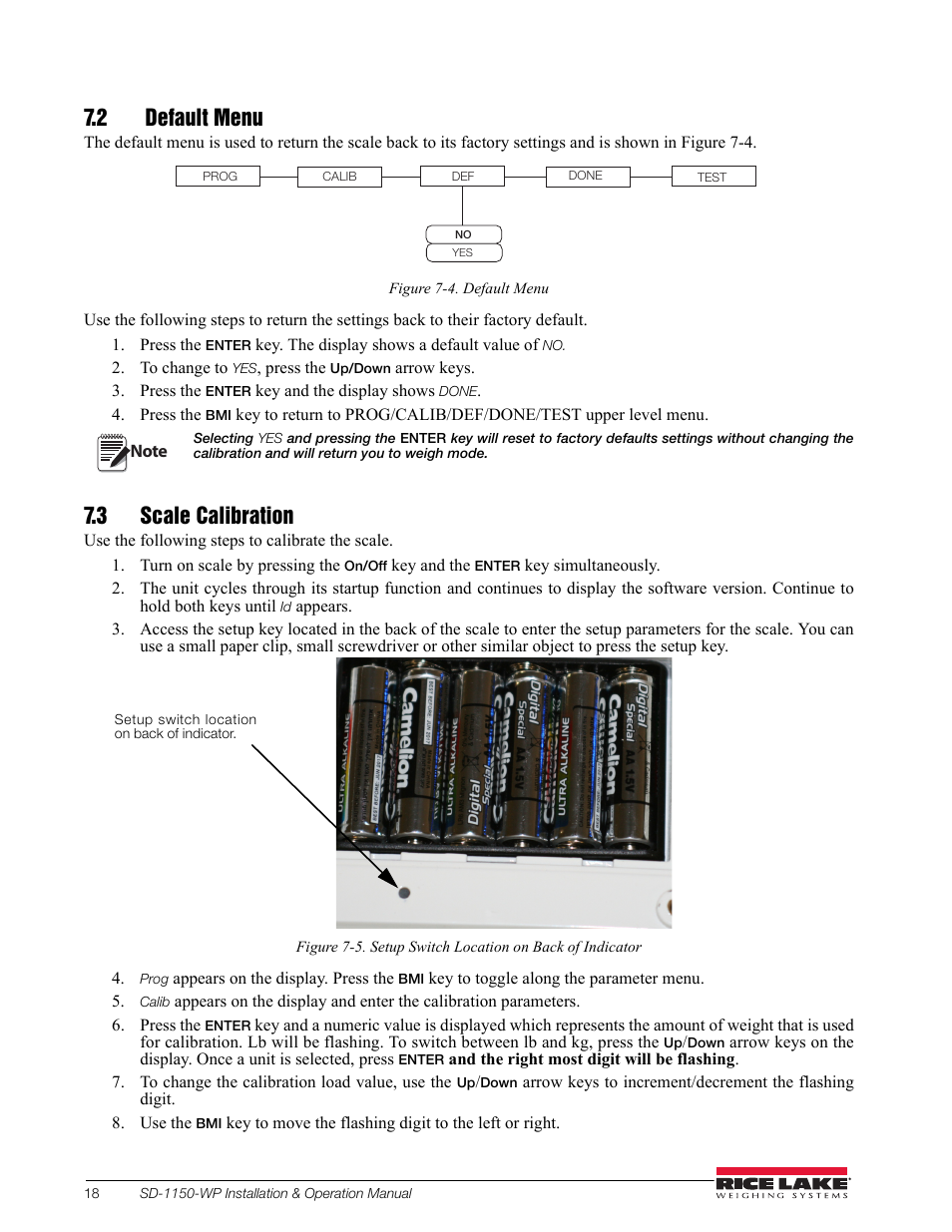 2 default menu, 3 scale calibration | Rice Lake Dialysis Scale - SD-1150-WP User Manual | Page 22 / 38