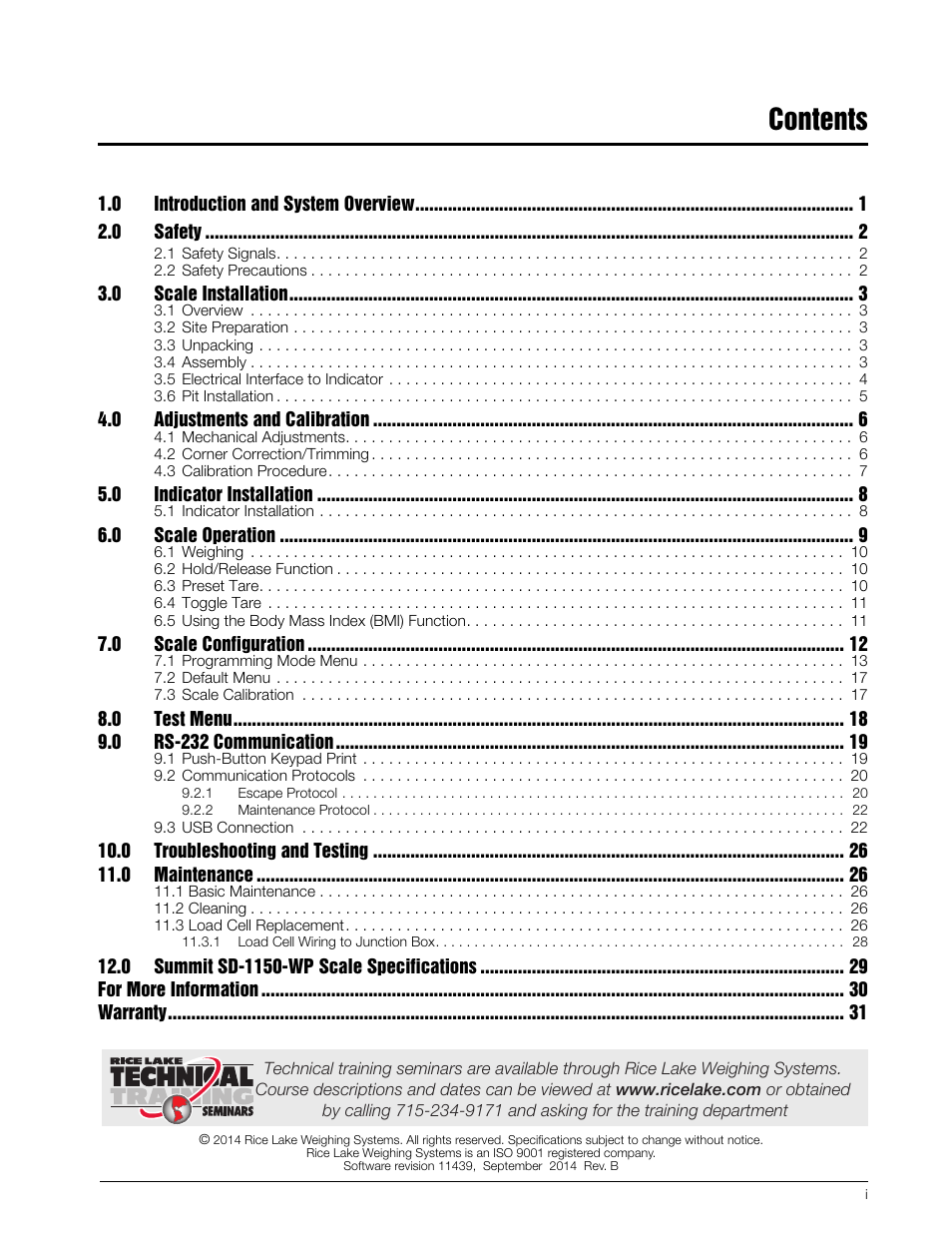 Rice Lake Dialysis Scale - SD-1150-WP User Manual | Page 3 / 38