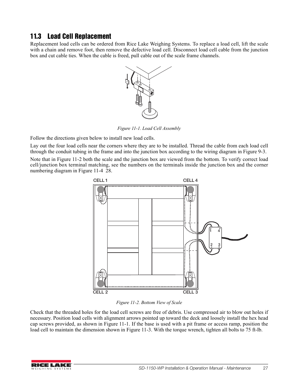 3 load cell replacement | Rice Lake Dialysis Scale - SD-1150-WP User Manual | Page 31 / 38
