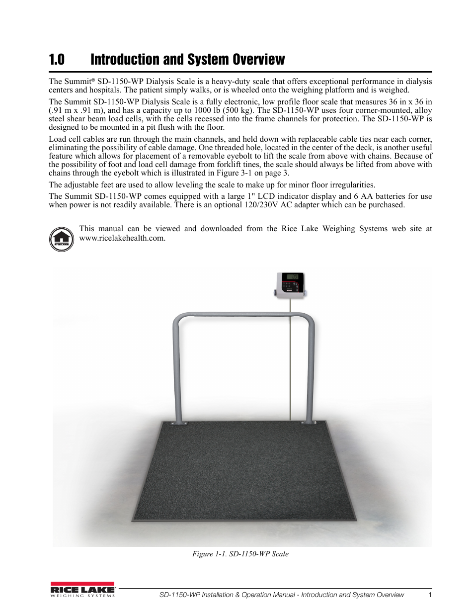 0 introduction and system overview | Rice Lake Dialysis Scale - SD-1150-WP User Manual | Page 5 / 38