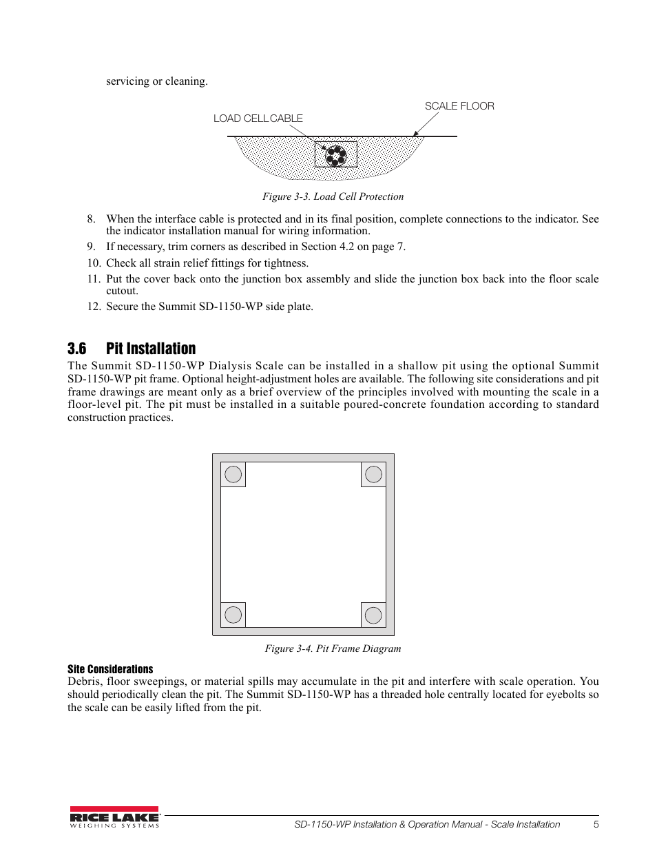 6 pit installation | Rice Lake Dialysis Scale - SD-1150-WP User Manual | Page 9 / 38