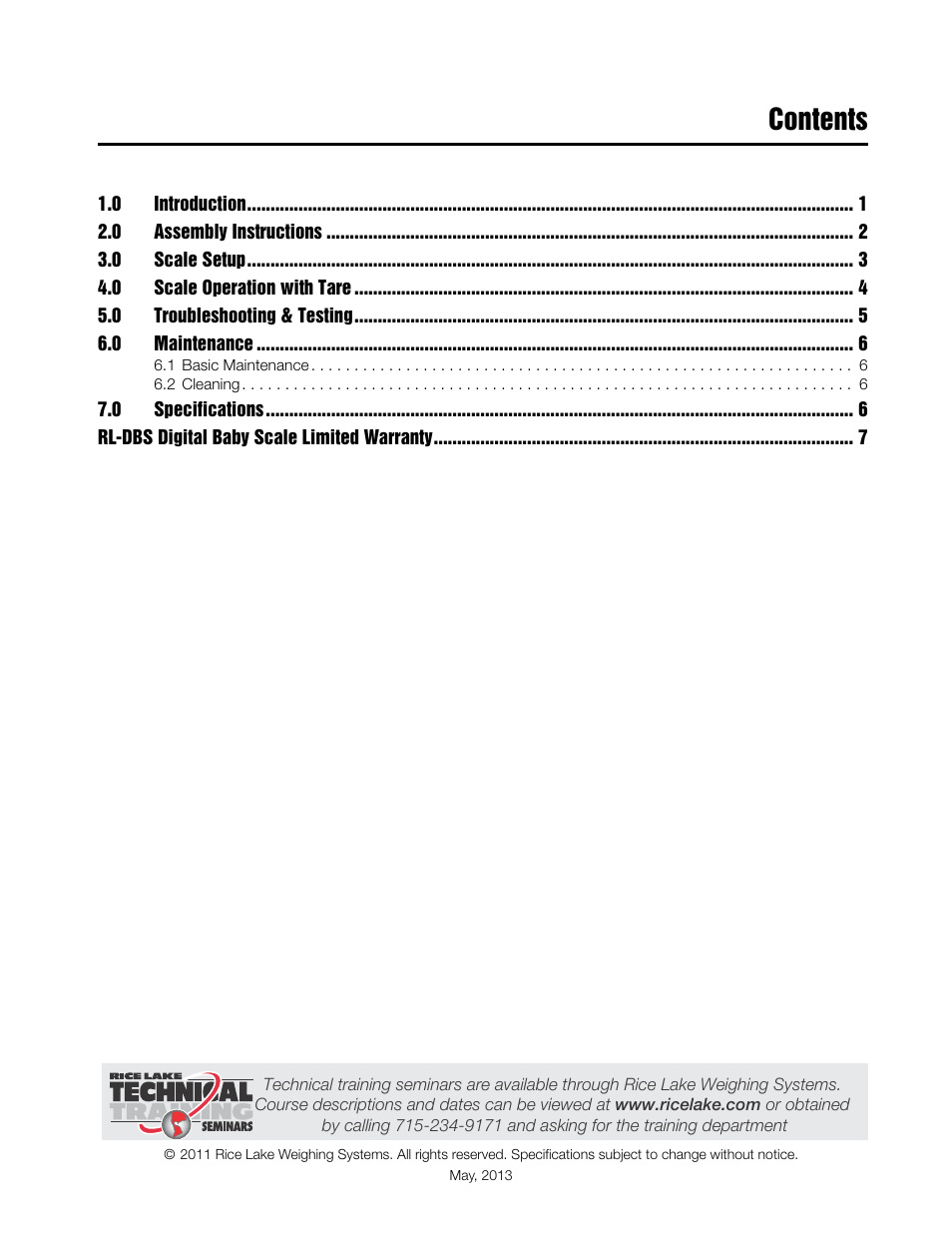 Rice Lake Digital Baby Scale (RL-DBS) - Operating Instructions User Manual | Page 3 / 14