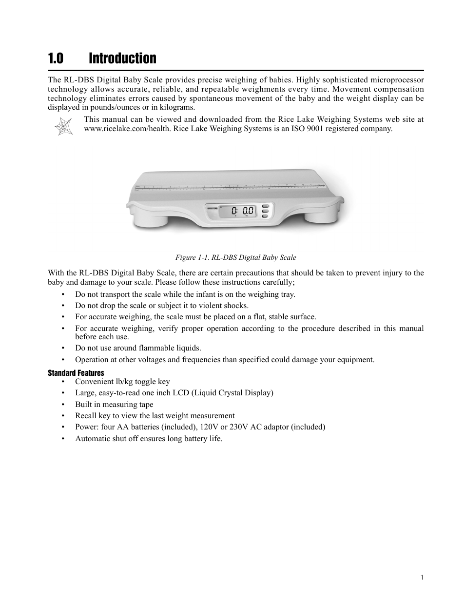 0 introduction | Rice Lake Digital Baby Scale (RL-DBS) - Operating Instructions User Manual | Page 5 / 14