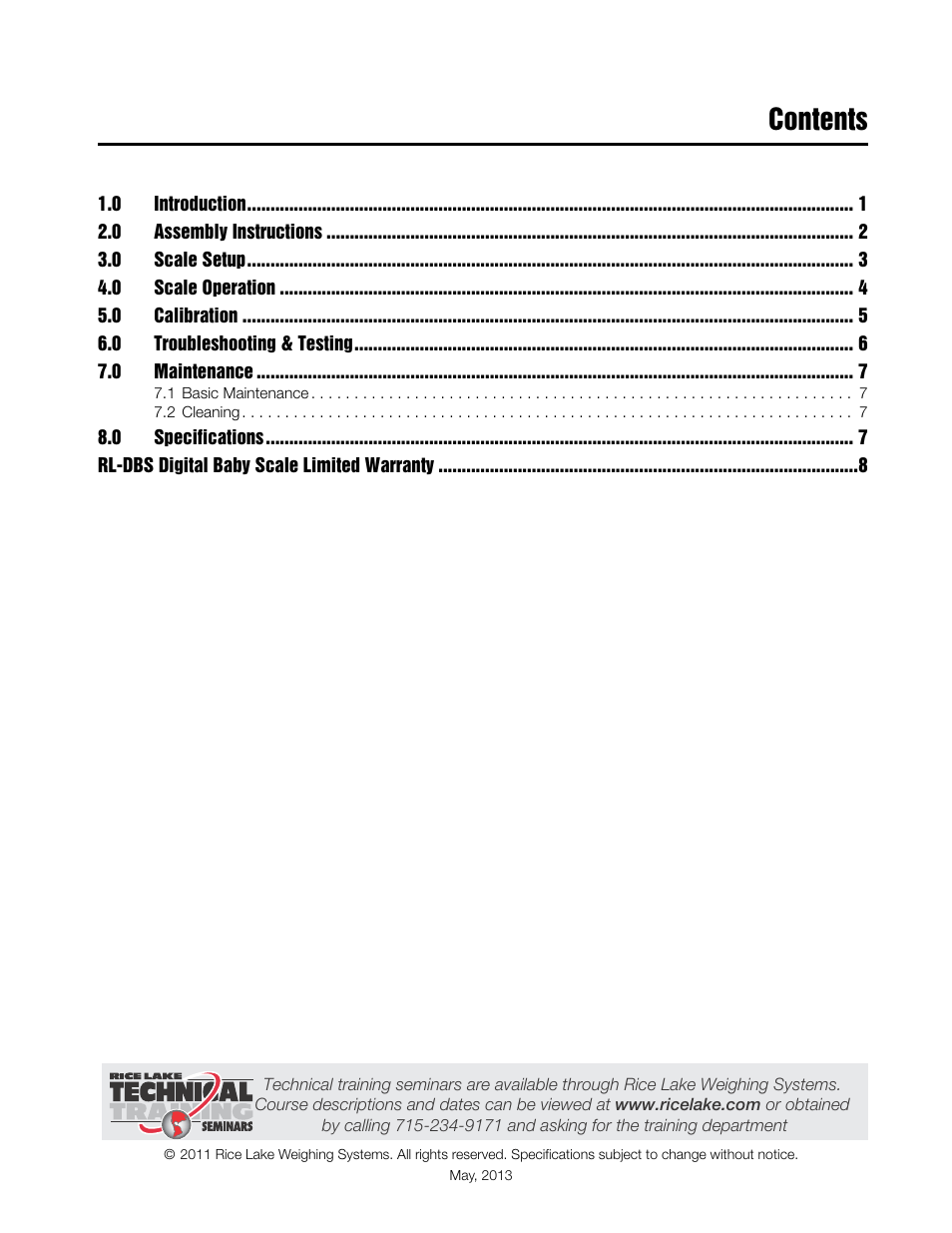 Rice Lake Digital Baby Scale (RL-DBS) - Technical and Operating Instructions User Manual | Page 3 / 14