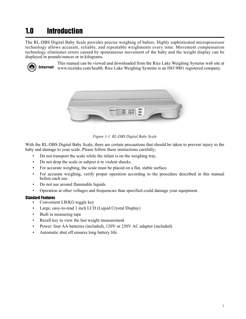 0 introduction | Rice Lake Digital Baby Scale (RL-DBS) - Technical and Operating Instructions User Manual | Page 5 / 14