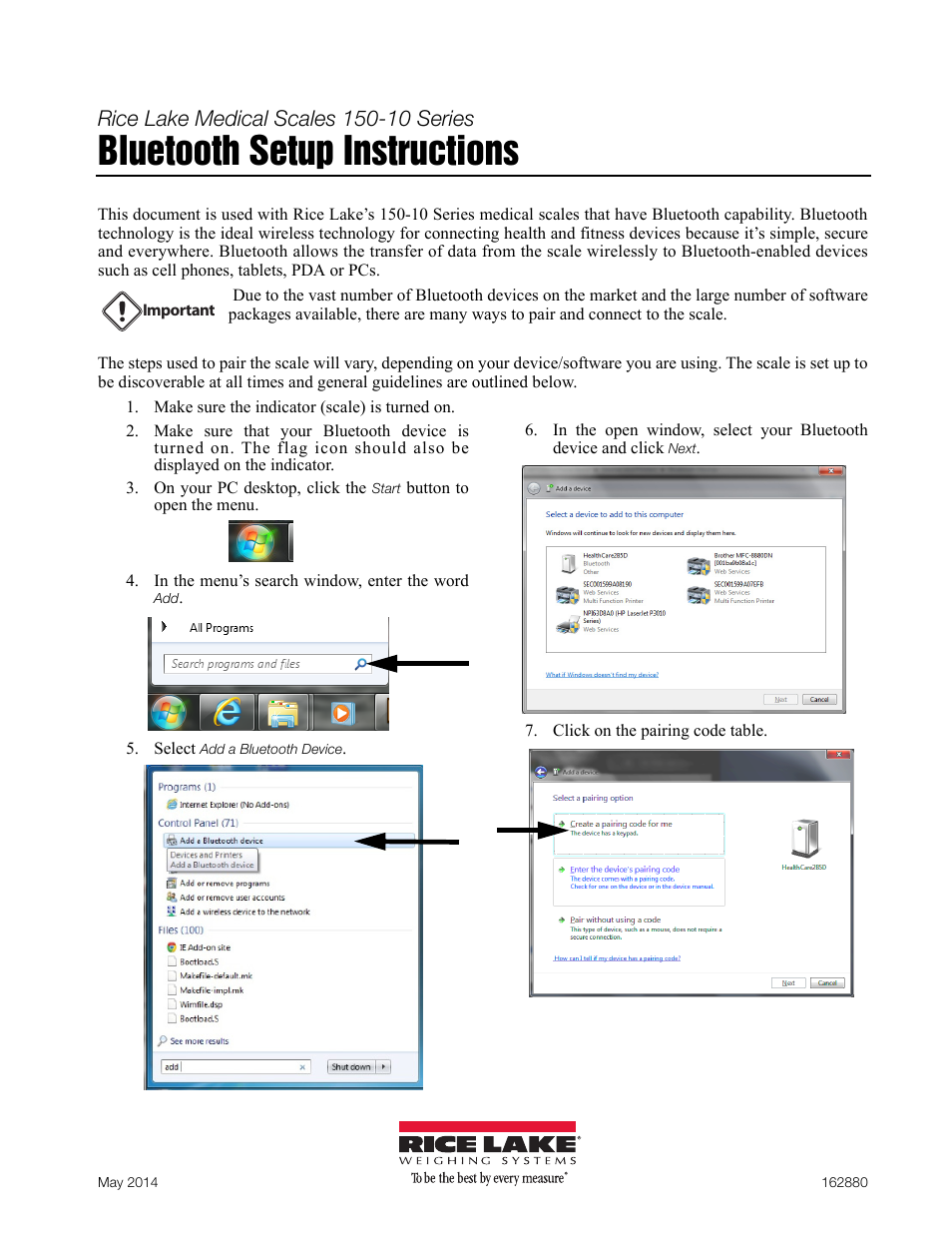 Rice Lake Floor Level Digital Physcian Scale (150-10-7) - Bluetooth Setup User Manual | 2 pages