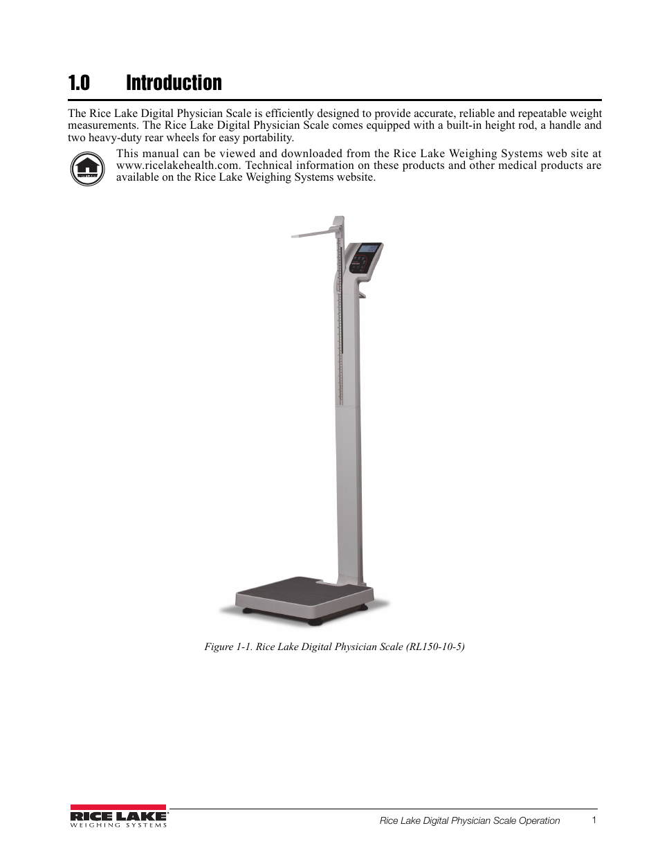 0 introduction | Rice Lake RL150-10-5 Digital Physician Scale Operation Instructions User Manual | Page 5 / 24