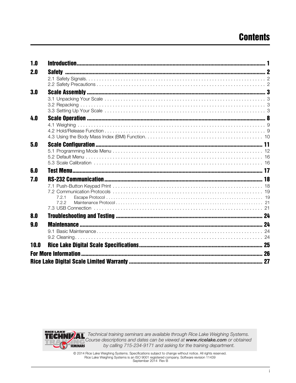 Rice Lake RL150-10-5 Digital Physician Scale Technical & Operating Instructions User Manual | Page 3 / 34