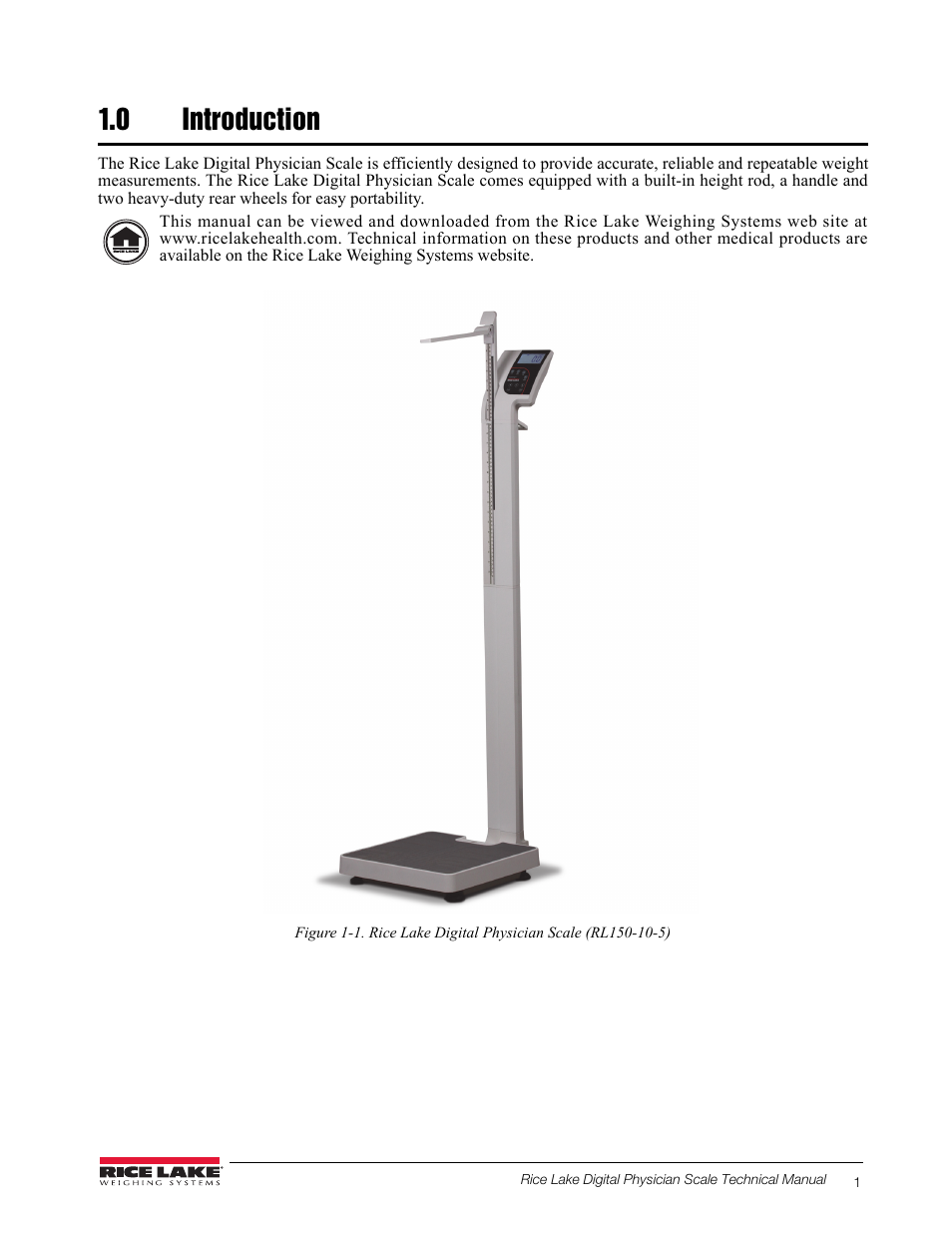 0 introduction | Rice Lake RL150-10-5 Digital Physician Scale Technical & Operating Instructions User Manual | Page 5 / 34