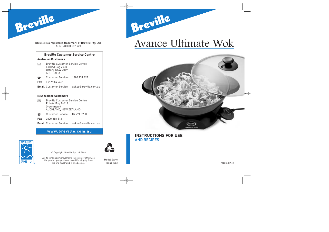 Breville EW40 User Manual | 22 pages