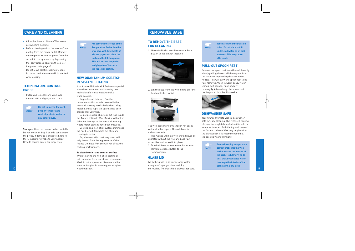 Removable base, Care and cleaning | Breville EW40 User Manual | Page 6 / 22