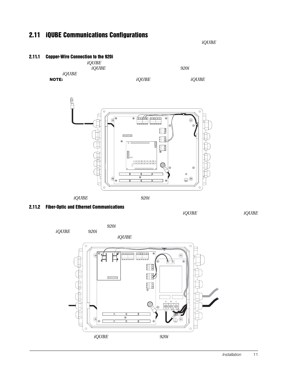 11 iqube communications configurations, 1 copper-wire connection to the 920i, 2 fiber-optic and ethernet communications | Copper-wire connection to the 920i, Fiber-optic and ethernet communications | Rice Lake Digital/Diagnostic - iQube User Manual | Page 14 / 54