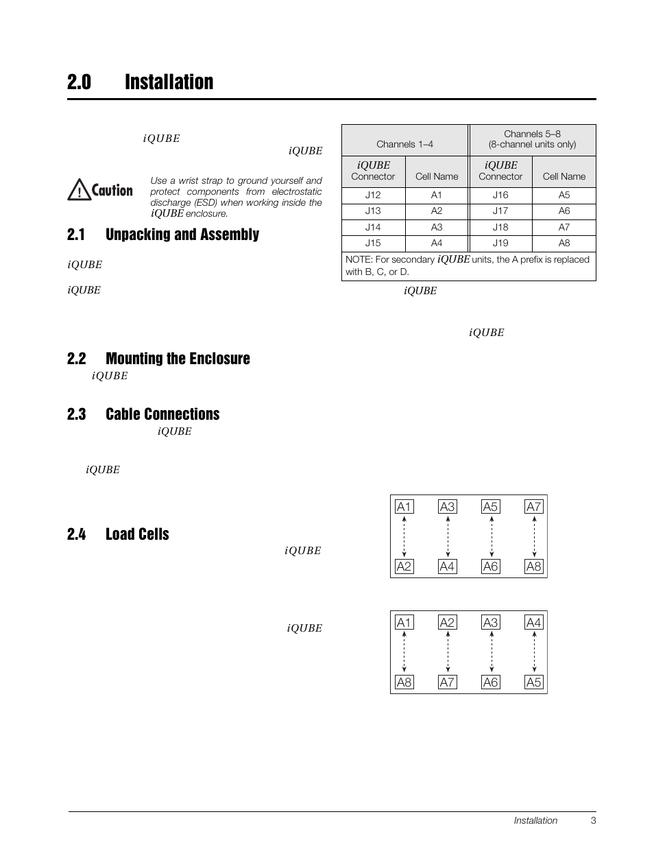 0 installation, 1 unpacking and assembly, 2 mounting the enclosure | 3 cable connections, 4 load cells, Installation | Rice Lake Digital/Diagnostic - iQube User Manual | Page 6 / 54